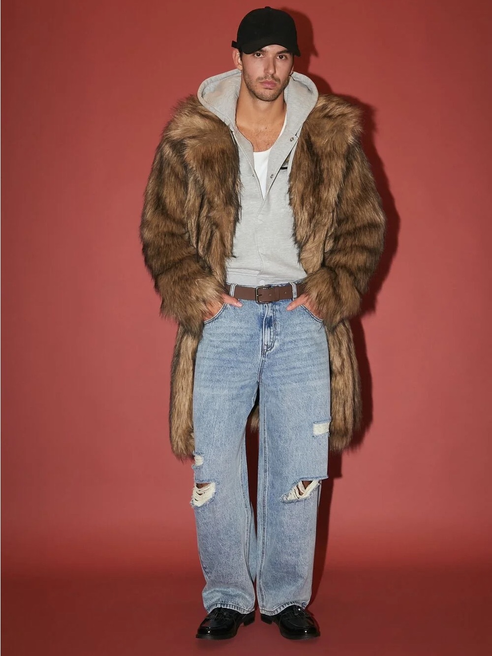 Forever 21 Men’s Faux Fur Longline Coat - Brown Multi - Size S (NWT)